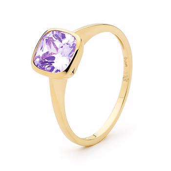 Guldring med modernet kvadratisk Amethyst