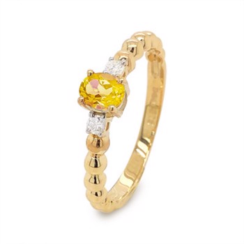 Fingerring i 9 kt guld med gul citrin og hvide diamanter fra Bee Jewelry