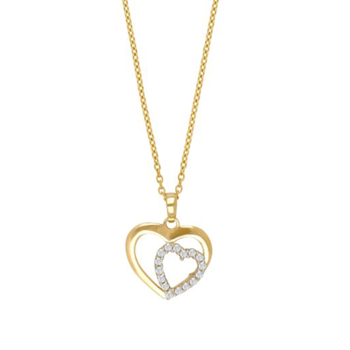 Siersbøl's smukt og betydningsfuldt vedhæng af to hjerter i 8 karat guld og med glitrende zirkonia 