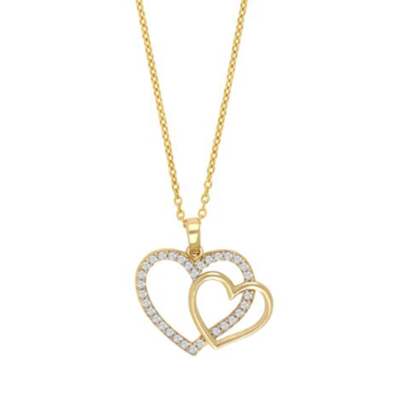 Siersbøl\'s smukt og betydningsfuldt vedhæng af to hjerter i 8 karat guld med glitrende zirkonia 