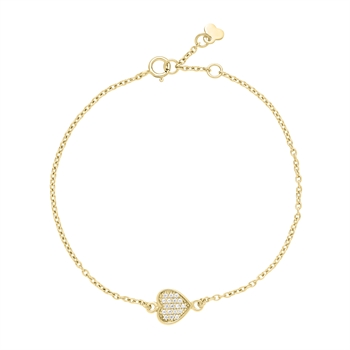 Armbånd hjerte 8x8mm zirkonia 16-18cm 8 karat, 16-18cm