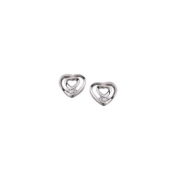 Sølv ørestikker rhodineret dobbelt hjerte med diamanter i spidsen. Diamanter ialt 0,03 ct. w/p1. fra Støvring Design