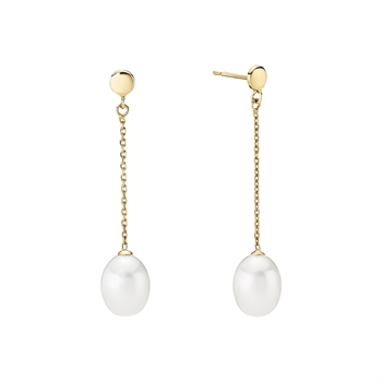 Ørehænger kæde og ferskvandsperle 8 mm  dråbe 9 karat