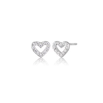 Hjerte øreringe med glimtrende zirkoner i sølv fra Blicher Fuglsang
