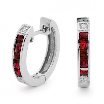 Sterling sølv Ø 16 mm ørecreoler med rød rubin og zirkonia fra Bee Jewelry