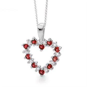 Smukt sølv hjerte vedhæng med zirkonia og rubin. fra Bee Jewelry