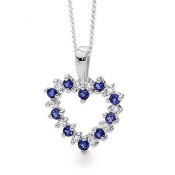 Smukt sølv hjerte vedhæng med zirkonia og safir. fra Bee Jewelry