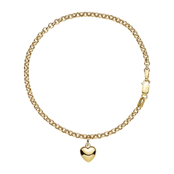 Ærte armbånd med hjerte 18,5cm i 8 karat guld