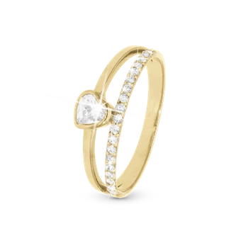 Sparkling Love Dobbelt alliance hjerte ring med zirkonia i 925 forgyldt sølv 
