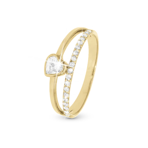 Sparkling Love Dobbelt alliance hjerte ring med zirkonia i 925 forgyldt sølv 