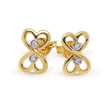 Ørestikker i 9 kt guld med hjerte evighedstegn med diamanter fra Bee Jewelry