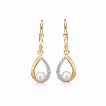 Øreringe i 8 karat med perle og zirkonia fra Guld & Sølv Design
