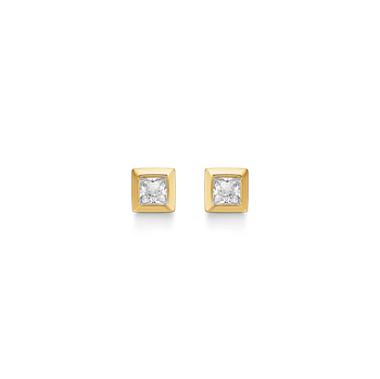 Elegante 8 kt. guld ørestikker, firkant med 1 zirconia fra Støvring Design