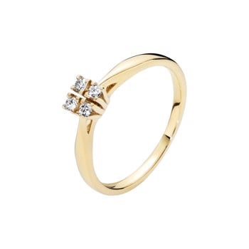 Guld diamantring med 4 diamanter, 0,12 ct W/SI