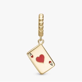 Ace of Hearts, forgyldt sølv charm til 6 mm læderarmbånd fra Christina Collect