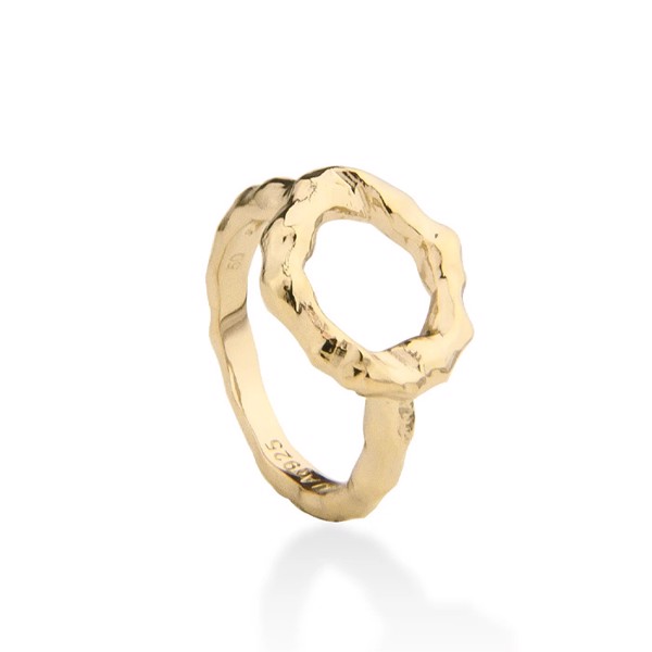 Forgyldt assymetrisk cirkel ring - Circle of Love, fra Jeberg (str 58)