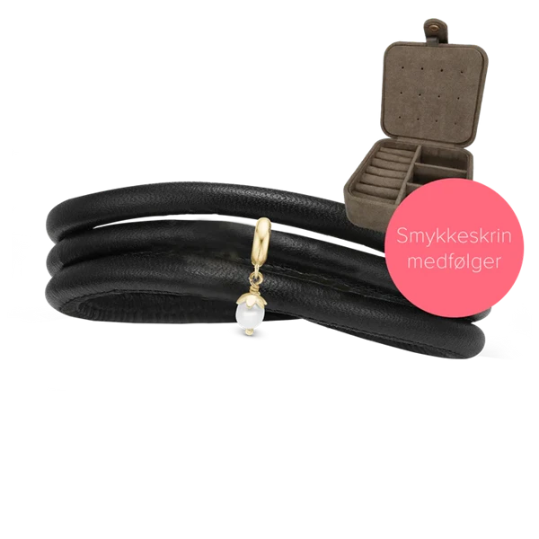 Embrace 4 mm læderarmbånd fra Christina med forgyldt perle charm & smykkeskrin