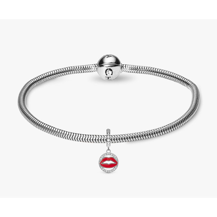 615-Blichf.-S-S, Jewelry Anders Blichfeldt, Bonsoir Madame Kampagne sølv armbånd 4 mm med sølv charm med rød emalje og smukke sten.
