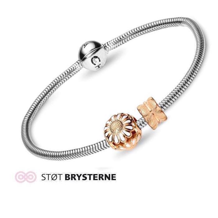 Image of STØT BRYSTERNE Sølv slange armbånds tilbud med forgyldte marguerit charm og fjer stopper fra Christina Collect