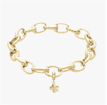 Firkløver kampagne armbånd i smalt forgyldt med 4 mm forgyldt firkløver charm, 17-21 cm