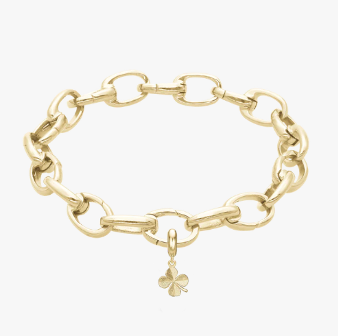 Firkløver kampagne armbånd i smalt forgyldt med 4 mm forgyldt firkløver charm, 17-21 cm