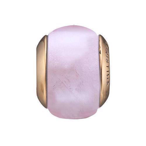 Christina Collect forgyldt sølv rosa quartz kugle til læderarmbånd, Rose quartz magic med blank overflade, model 630-G143