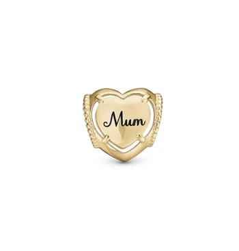 Mum I Love You forgyldt sølv læderarmbånds charm, fra Christina Collect