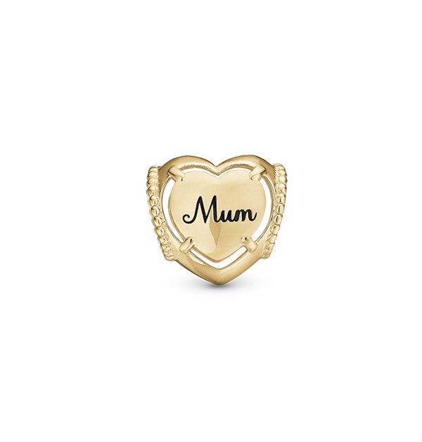 Mum I Love You forgyldt sølv læderarmbånds charm, fra Christina Collect