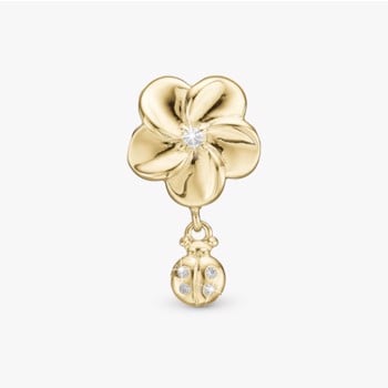 Christina Jewelry, Forgyldt charm til sølvarmbånd eller 4 mm slim læderarmbånd - Flower and Ladybird