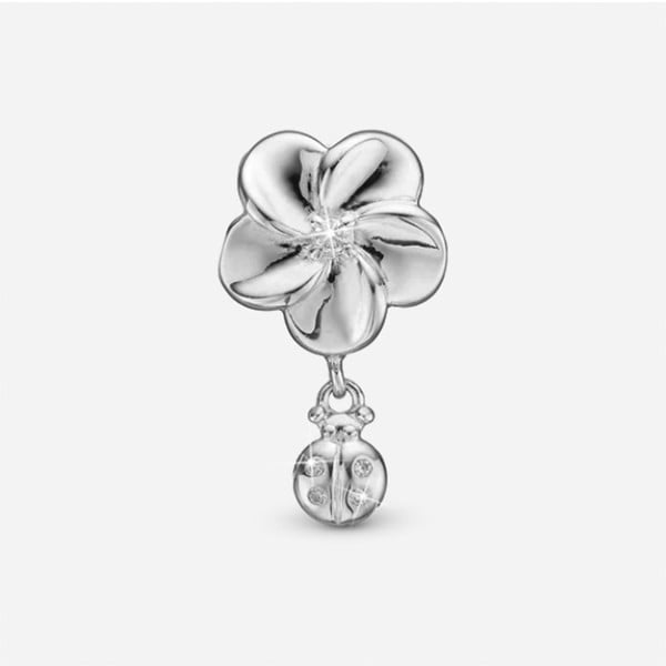 Christina Jewelry, Sølv charm til sølvarmbånd eller 4 mm slim læderarmbånd - Flower and Ladybird