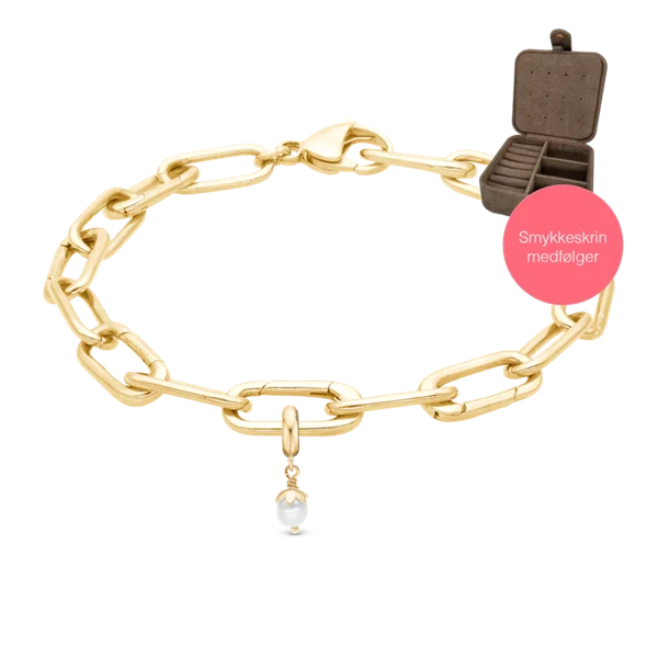 Embrace kampagne armbånd i smalt forgyldt med 4 mm forgyldt perle charm & smykkeskrin