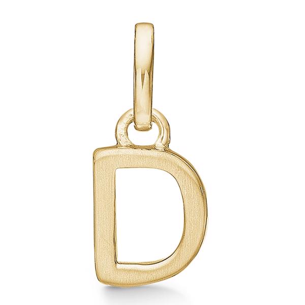 Bogstav vedhæng 8 mm, D i 8 karat guld med mat og blank side