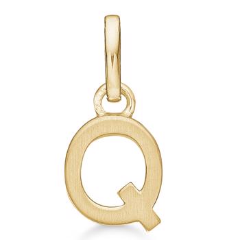 Bogstav vedhæng 8 mm, Q i 8 karat guld med mat og blank side