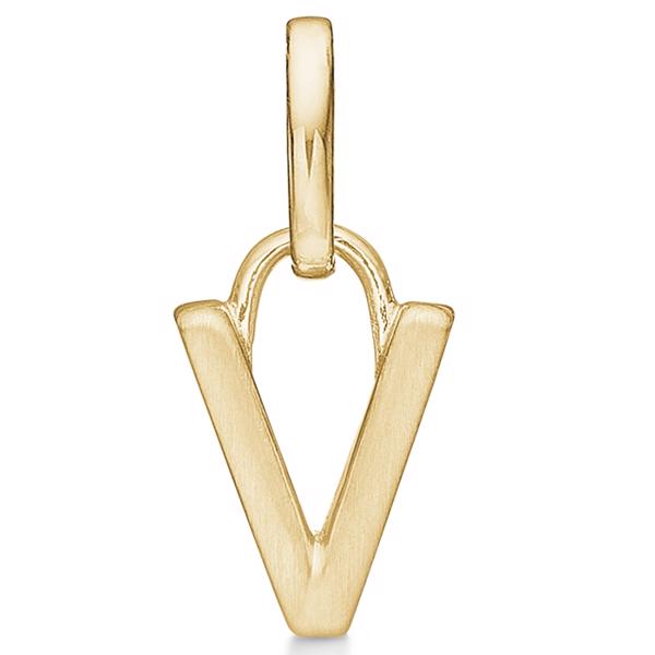 Bogstav vedhæng 8 mm, V i 8 karat guld med mat og blank side
