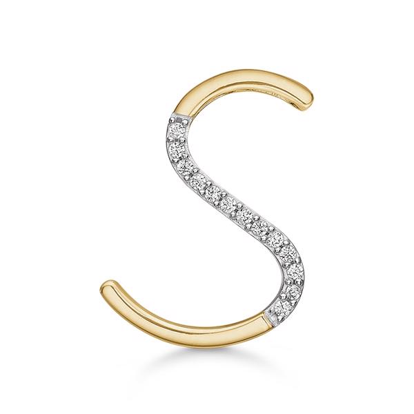 Bogstav vedhæng 15 mm, S i 8 karat guld med zirkonia