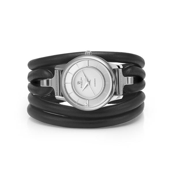 Sølv Collect Ur m/ Diamant + 6mm læderarmbånd - Christina Kampagne 