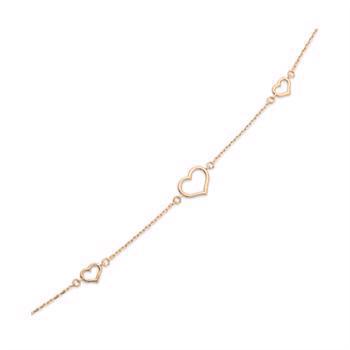 Støvring Design's smukke 8 karat guld armbånd, meget elegant kæde med 2 små og et stort hjerte, 18 cm