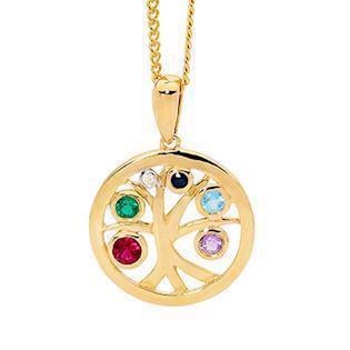 Bee Jewelry Tree of Life 9 kt guld Vedhæng med multi ædelsten