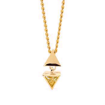 Elegant guld vedhæng med trekanter og gule zirkonia og 45 cm forgyldt kæde fra Bee Jewelry