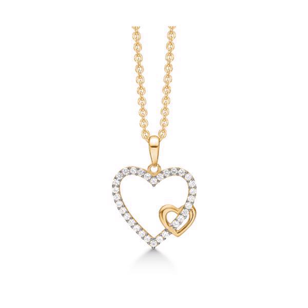 Støvring Design\'s Super smuk og elegant dobbelt hjerte i 8 karat guld med glitrende hvide zirkonia
