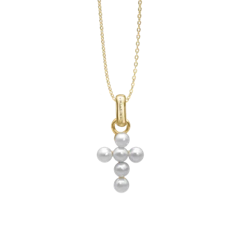 Pearl Cross  vedhæng og halskæde i Forgyldt sterling sølv fra Christina Jewelry