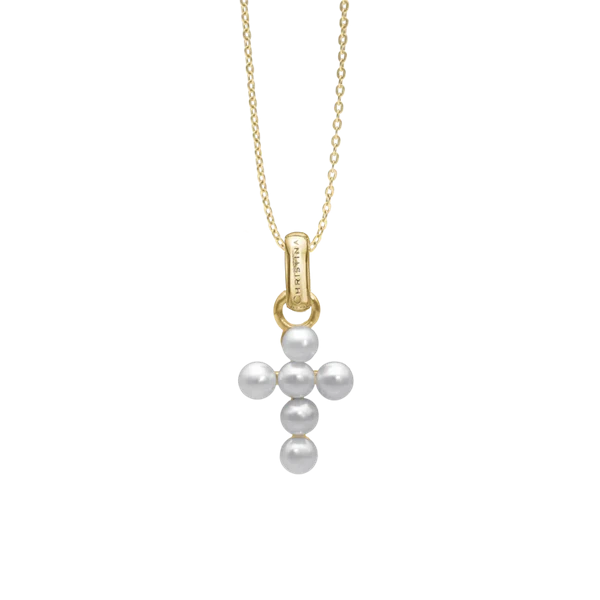 Pearl Cross  vedhæng og halskæde i Forgyldt sterling sølv fra Christina Jewelry