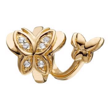 Smukt guld charm til læderarmbånd fra Christina, Søde sommerfugle med 6 glitrende topas