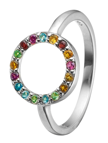 Christina Collect sterling sølv Word Goals Smuk ring med cirkel besat med 17 forskellige ægte sten, ring størrelser fra 49-61