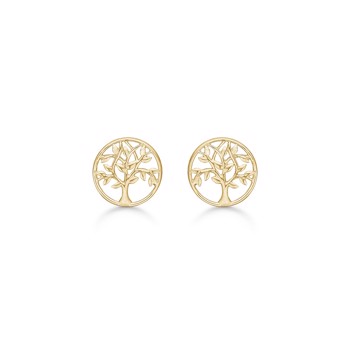Smukke cirkel ørestikker i 14 karat guld med Livets Træ fra Støvring Design