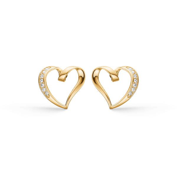 Støvring Design\'s Smukke asymetriske hjerte ørestikker med glitrende zirkonia på hele den ene side, måler 11 x 11 mm