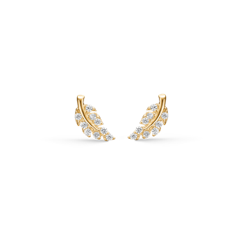 Støvring Design's Super fine små blad ørestikker i 14 kt guld besat med flotte glitrende zirkonia. Måler 4 x 8 mm