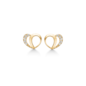 Støvring Design's Smukke små hjerte ørestikker med glitrende zirkonia på hele den ene side, måler 7 x 8 mm