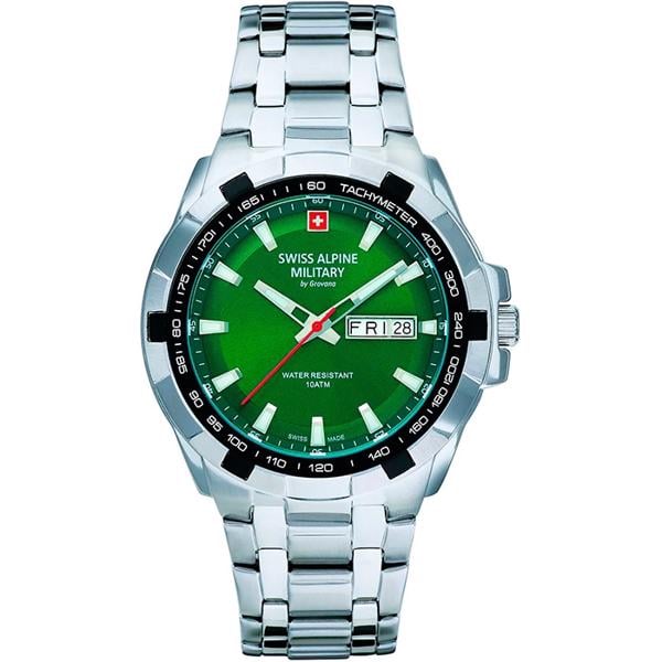 Swiss Alpine Military Day Date Stål quartz herre ur, model 7043.1134 