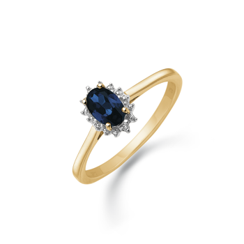 14 kt Guld ring med safir og diamanter, fra Støvring design